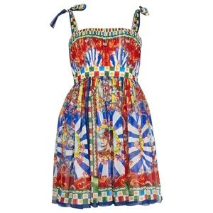DOLCE & GABBANA CARRETTO PRINT SILK DRESS
